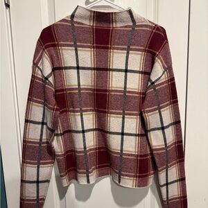 Tahari Plaid Sweater - Burgundy and Cream